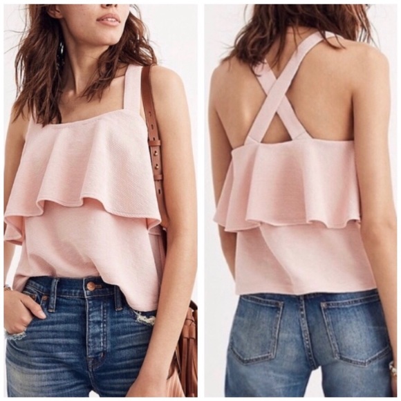 Madewell Tops - Madewell Pink Tiered Ruffle Tank Top M
